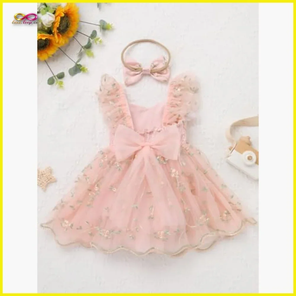 Floral Lace Tulle Romper Tutu Dress Headband Set Boho Princess Birthday Outfit - Picture 4 of 7